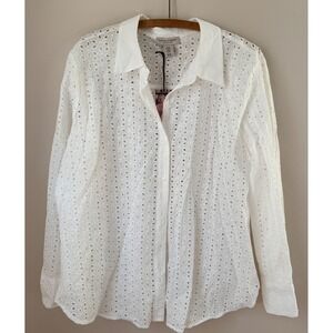 Martha Stewart Collection White Eyelet Shirt Womens Plus XL Cottage Romantic